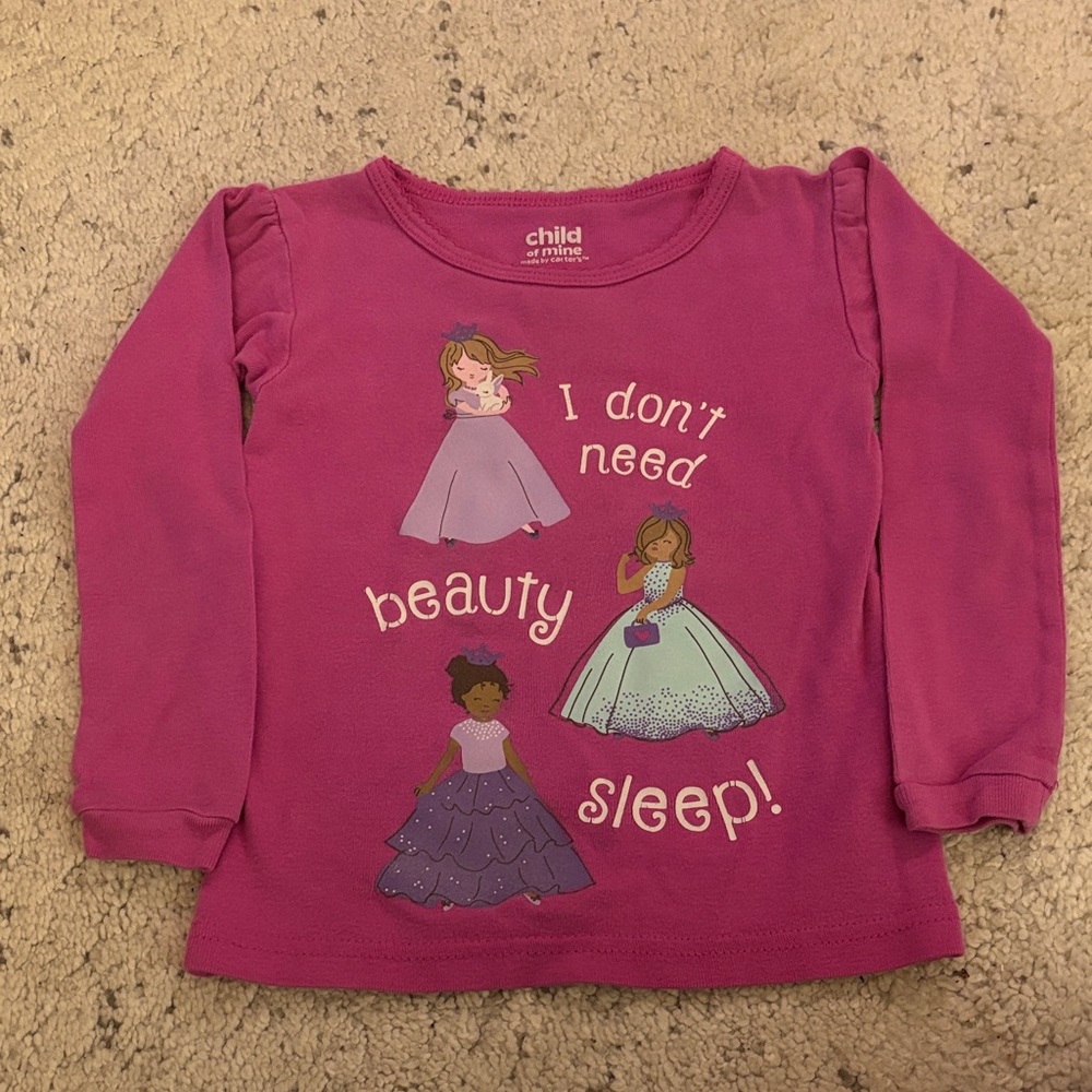 Carters Child Of Mine Pink Long Sleeve Shirt with Princesses Size 2T